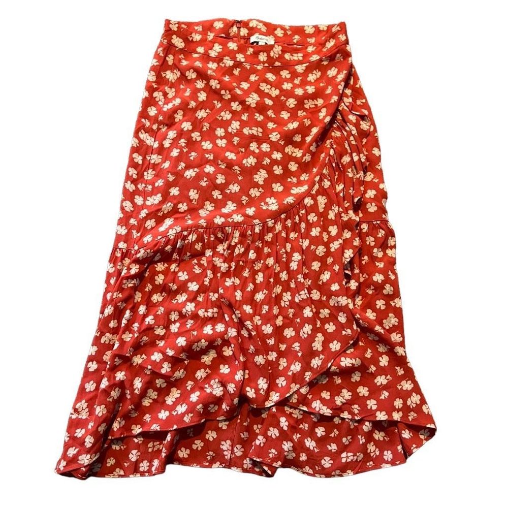 Madewell Ruffle Wrap Floral Midi Skirt In Happy Hibiscus Size 8